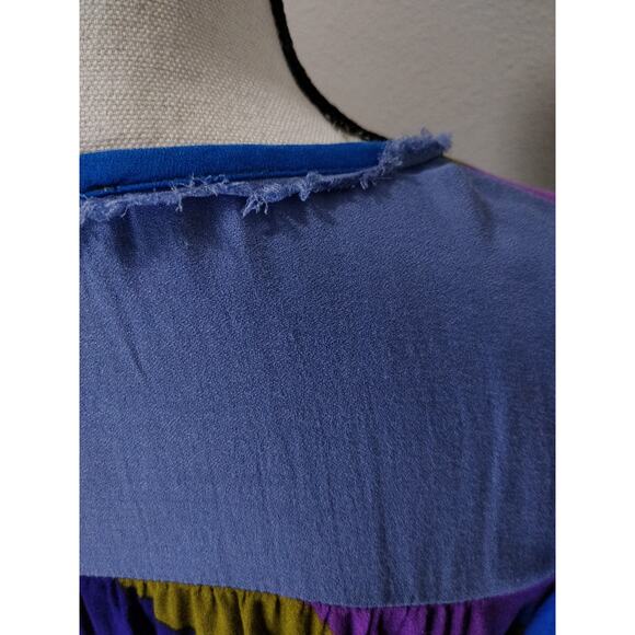 Anthropologie Hiche Mosaic Multicolor Blue Colorblock Flutter Sleeve Top S - Picture 8 of 10